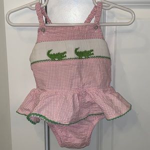 Baby Girls Smocked Pink Alligator Swimsuit 12 M